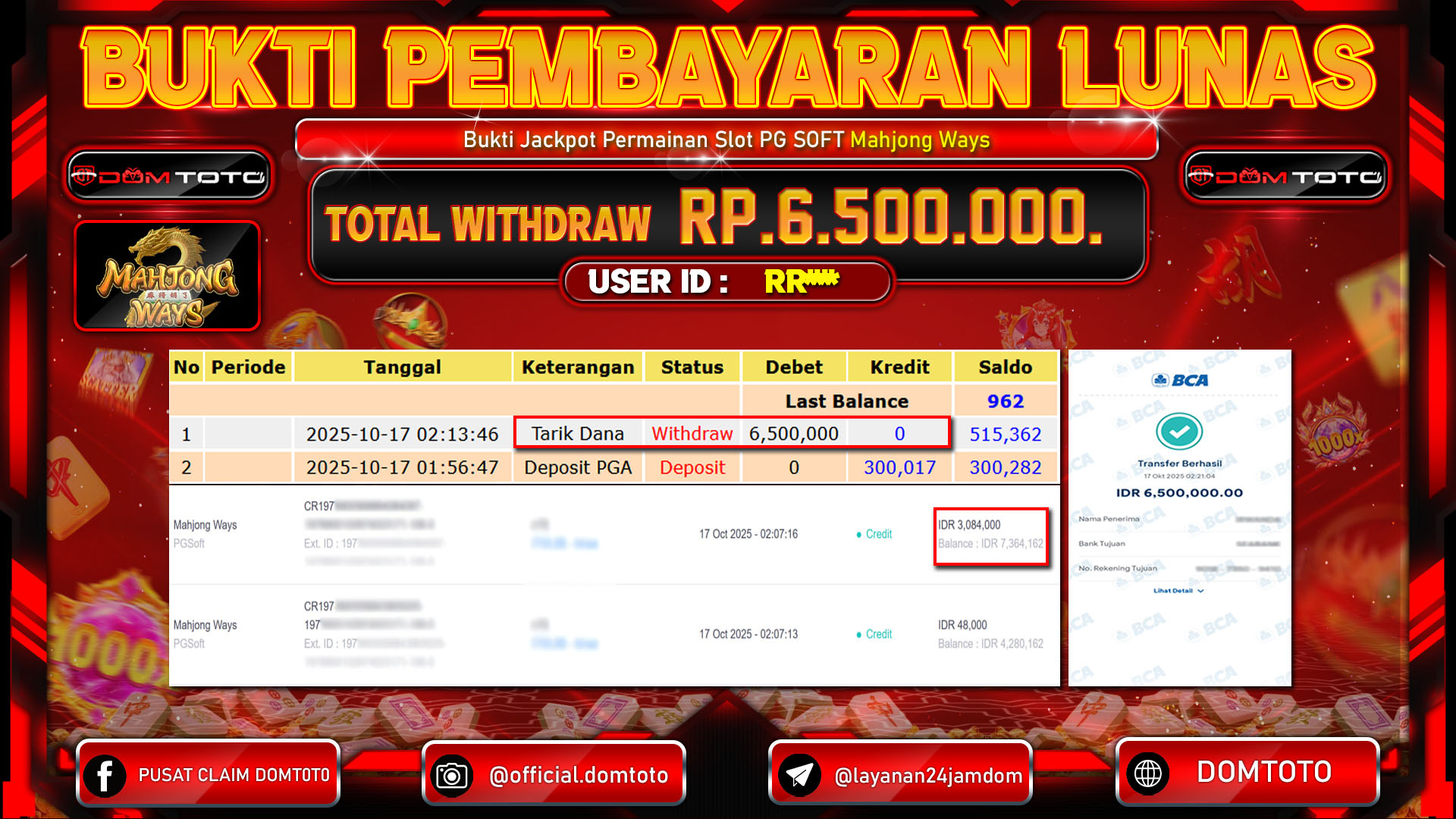 JACKPOT Slot Mahjong Ways PG Soft 17 OKTOBER 2025